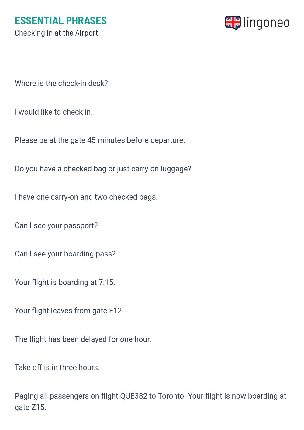 Do you have anything to declare? - Phrasebook - Learn English with lingoneo
